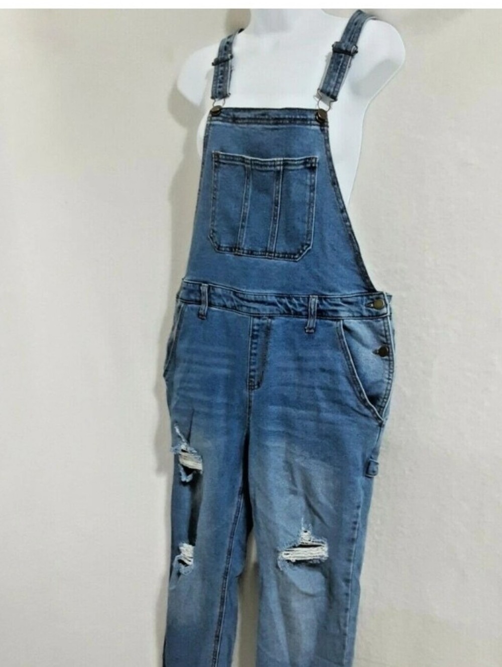 refuge Distressed Blue Denim Overalls